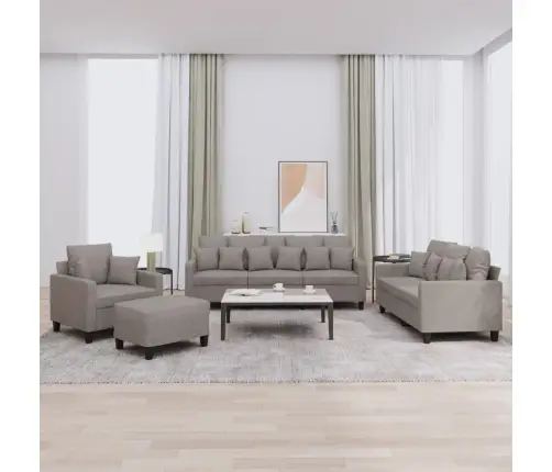 Četrdaļīgs Dīvānu Komplekts Ar Spilveniem, Pelēkbrūns Audums Vidaxl