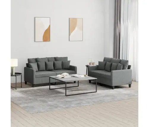 Divdaļīgs Dīvānu Komplekts Ar Spilveniem, Tumši Pelēks Audums Vidaxl