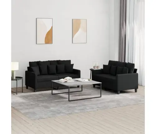 Divdaļīgs Dīvānu Komplekts Ar Spilveniem, Melns Audums Vidaxl