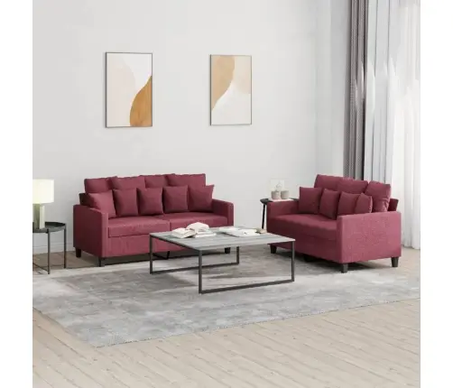 Divdaļīgs Dīvānu Komplekts Ar Spilveniem, Vīnsarkans Audums Vidaxl