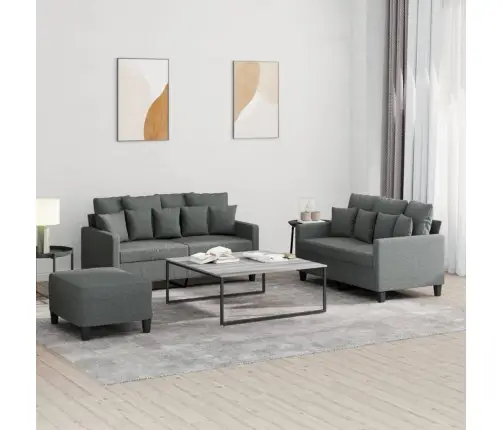 Trīsdaļīgs Dīvānu Komplekts Ar Spilveniem, Tumši Pelēks Audums Vidaxl