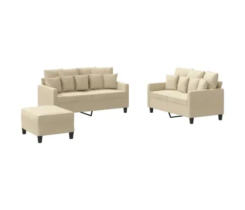 Trīsdaļīgs Dīvānu Komplekts Ar Spilveniem, Krēmkrāsas Audums Vidaxl