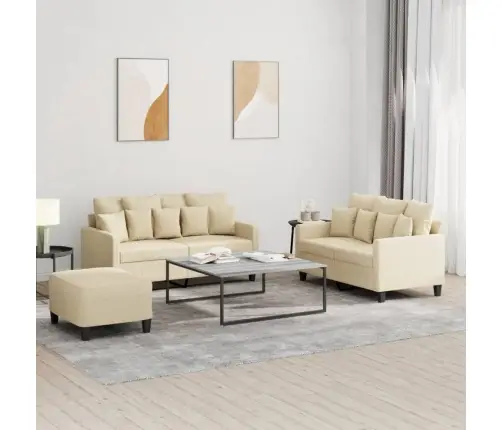 Trīsdaļīgs Dīvānu Komplekts Ar Spilveniem, Krēmkrāsas Audums Vidaxl