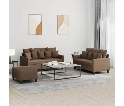 Trīsdaļīgs Dīvānu Komplekts Ar Spilveniem, Brūns Audums Vidaxl