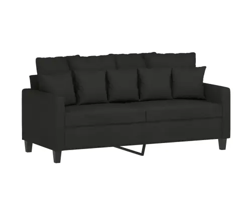 Sofos Komplektas Su Pagalvėlėmis, 3 Dalių, Juodas, Audinys