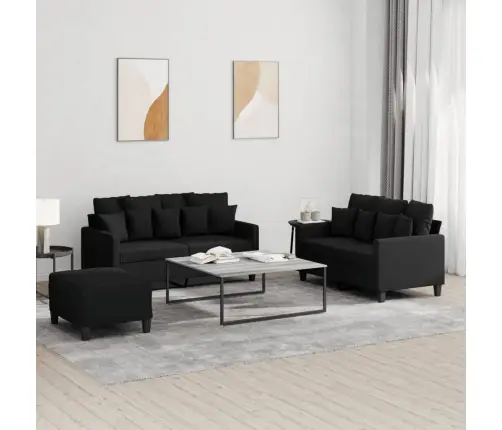 Sofos Komplektas Su Pagalvėlėmis, 3 Dalių, Juodas, Audinys