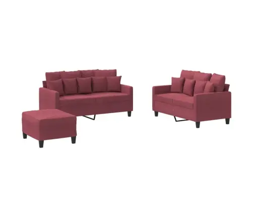 Trīsdaļīgs Dīvānu Komplekts Ar Spilveniem, Vīnsarkans Audums Vidaxl