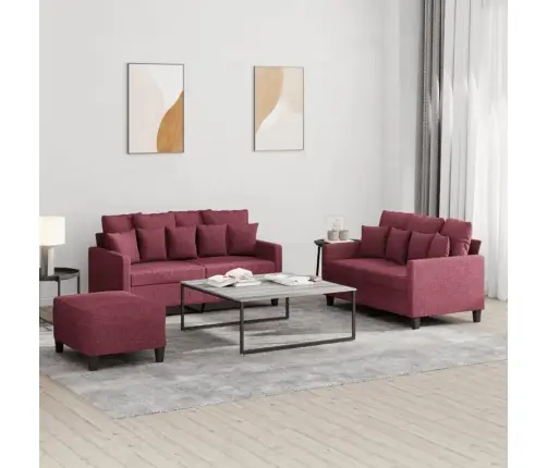 Trīsdaļīgs Dīvānu Komplekts Ar Spilveniem, Vīnsarkans Audums Vidaxl