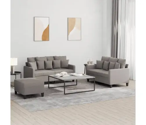 Trīsdaļīgs Dīvānu Komplekts Ar Spilveniem, Pelēkbrūns Audums Vidaxl