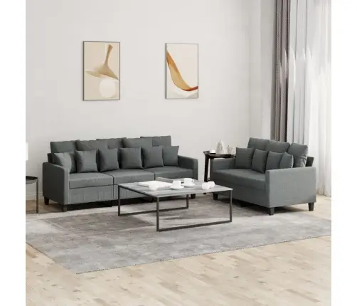 Sofos Komplektas Su Pagalvėlėmis, 2 Dalių, Pilkas, Audinys