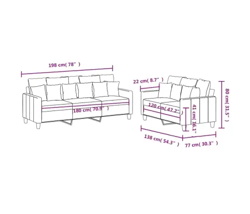 Sofos Komplektas Su Pagalvėlėmis, 2 Dalių, Juodas, Audinys
