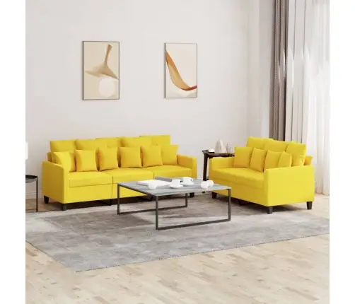 Divdaļīgs Dīvānu Komplekts Ar Spilveniem, Dzeltens Audums Vidaxl