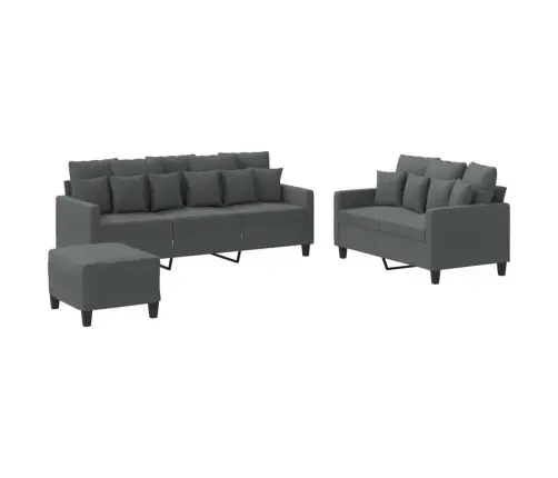 Trīsdaļīgs Dīvānu Komplekts Ar Spilveniem, Tumši Pelēks Audums Vidaxl