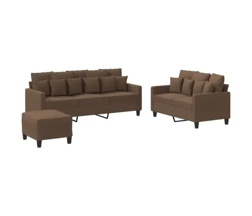 Sofos Komplektas Su Pagalvėlėmis, 3 Dalių, Rudas, Audinys