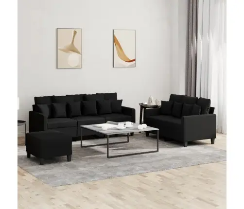 3-Osaline Diivanikomplekt Patjadega, Must, Kangas