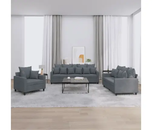 Trīsdaļīgs Dīvānu Komplekts Ar Spilveniem, Tumši Pelēks Samts Vidaxl