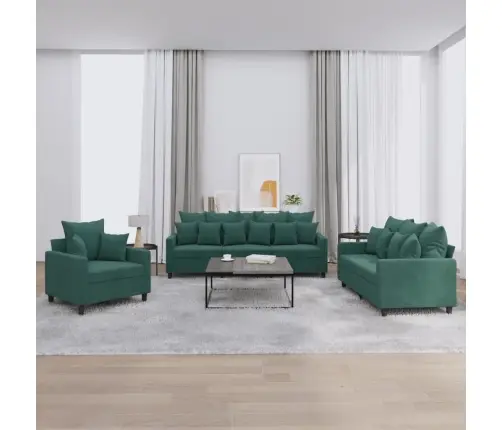 Sofos Komplektas Su Pagalvėlėmis, 3 Dalių, Žalias, Aksomas