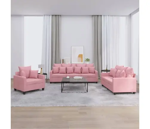 3-Osaline Diivanikomplekt Patjadega, Roosa, Samet