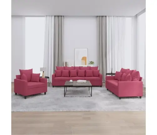 3-Osaline Diivanikomplekt Patjadega, Veinipunane, Samet