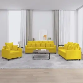 Trīsdaļīgs Dīvānu Komplekts Ar Spilveniem, Dzeltens Samts Vidaxl Trīsdaļīgs Dīvānu Komplekts Ar Spilveniem, Dzeltens Samts Vidaxl