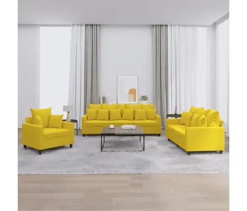 Trīsdaļīgs Dīvānu Komplekts Ar Spilveniem, Dzeltens Samts Vidaxl