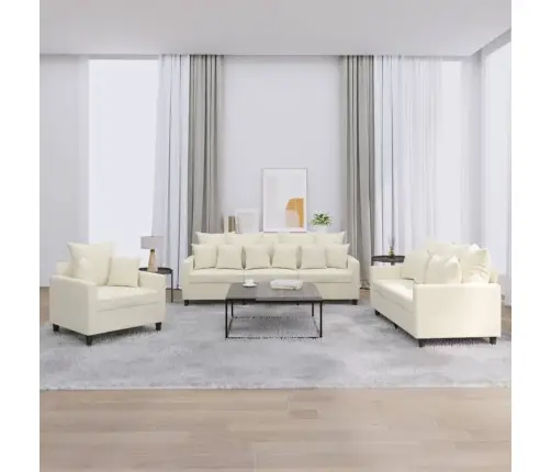 Trīsdaļīgs Dīvānu Komplekts Ar Spilveniem, Krēmkrāsas Samts Vidaxl