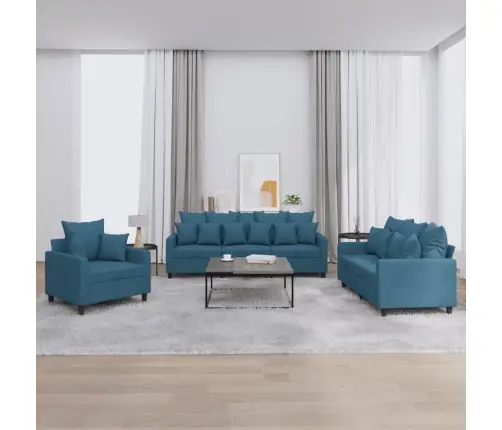 Trīsdaļīgs Dīvānu Komplekts Ar Spilveniem, Zils Samts Vidaxl