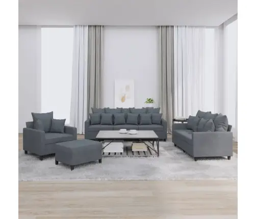 Četrdaļīgs Dīvānu Komplekts Ar Spilveniem, Tumši Pelēks Samts Vidaxl