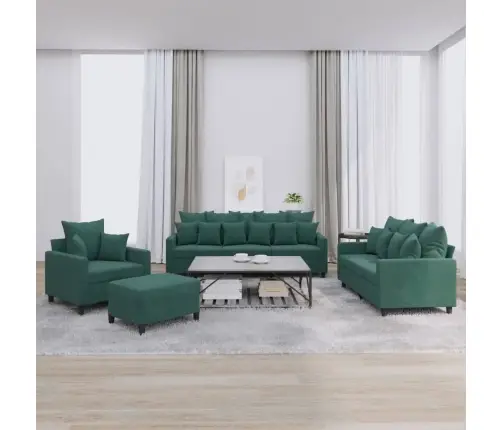 Četrdaļīgs Dīvānu Komplekts Ar Spilveniem, Tumši Zaļš Samts Vidaxl