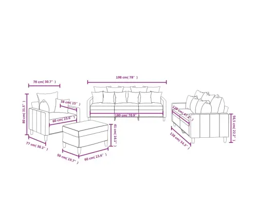 Četrdaļīgs Dīvānu Komplekts Ar Spilveniem, Rozā Samts Vidaxl