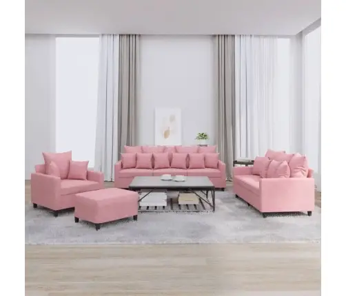 Četrdaļīgs Dīvānu Komplekts Ar Spilveniem, Rozā Samts Vidaxl