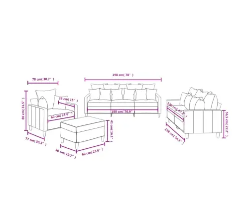 4-Osaline Diivanikomplekt Patjadega, Veinipunane, Samet