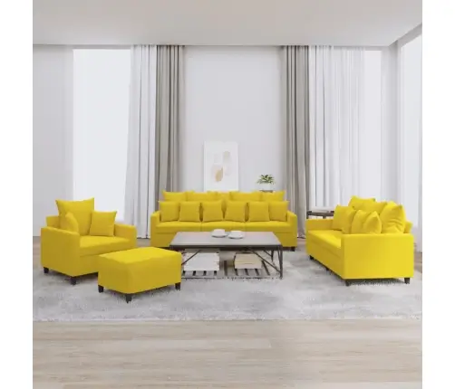 Sofos Komplektas Su Pagalvėlėmis, 4 Dalių, Geltonas, Aksomas
