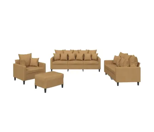 Sofos Komplektas Su Pagalvėlėmis, 4 Dalių, Rudas, Aksomas