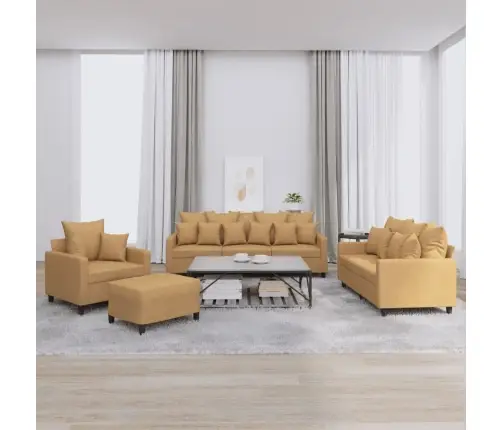 Sofos Komplektas Su Pagalvėlėmis, 4 Dalių, Rudas, Aksomas