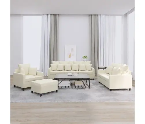 Četrdaļīgs Dīvānu Komplekts Ar Spilveniem, Krēmkrāsas Samts Vidaxl