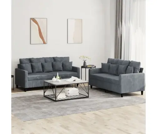 Divdaļīgs Dīvānu Komplekts Ar Spilveniem, Tumši Pelēks Samts Vidaxl