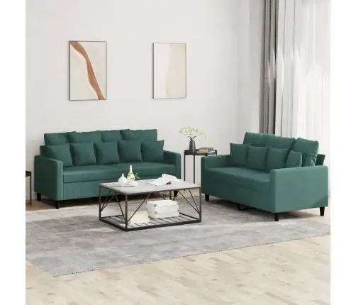 Divdaļīgs Dīvānu Komplekts Ar Spilveniem, Tumši Zaļš Samts Vidaxl