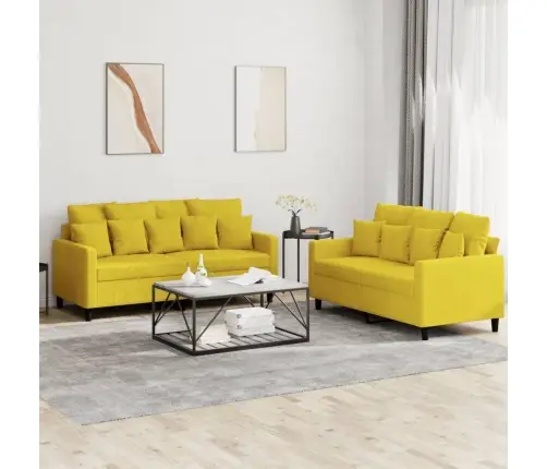 Divdaļīgs Dīvānu Komplekts Ar Spilveniem, Dzeltens Samts Vidaxl