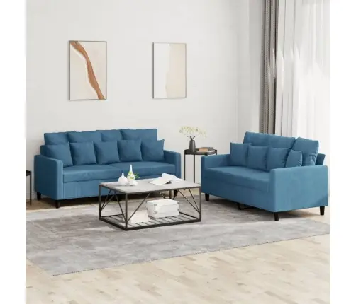 Divdaļīgs Dīvānu Komplekts Ar Spilveniem, Zils Samts Vidaxl