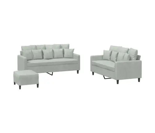 Trīsdaļīgs Dīvānu Komplekts Ar Spilveniem, Gaiši Pelēks Samts Vidaxl