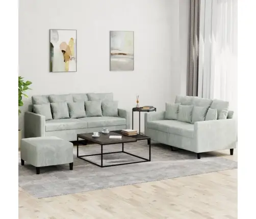 Trīsdaļīgs Dīvānu Komplekts Ar Spilveniem, Gaiši Pelēks Samts Vidaxl