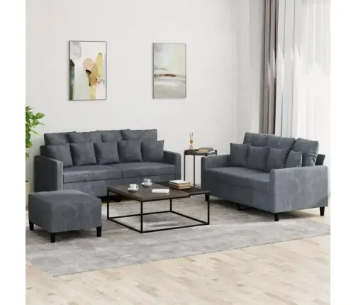 Trīsdaļīgs Dīvānu Komplekts Ar Spilveniem, Tumši Pelēks Samts Vidaxl