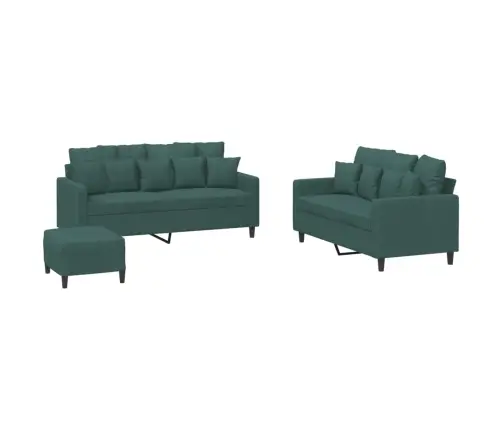 Sofos Komplektas Su Pagalvėlėmis, 3 Dalių, Žalias, Aksomas
