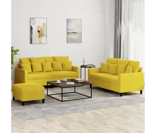 Trīsdaļīgs Dīvānu Komplekts Ar Spilveniem, Dzeltens Samts Vidaxl