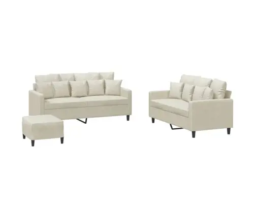 Trīsdaļīgs Dīvānu Komplekts Ar Spilveniem, Krēmkrāsas Samts Vidaxl