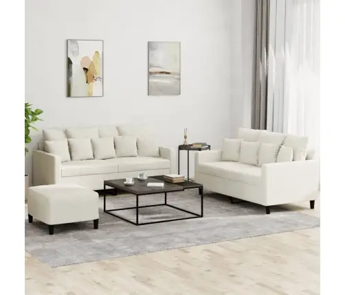 Trīsdaļīgs Dīvānu Komplekts Ar Spilveniem, Krēmkrāsas Samts Vidaxl