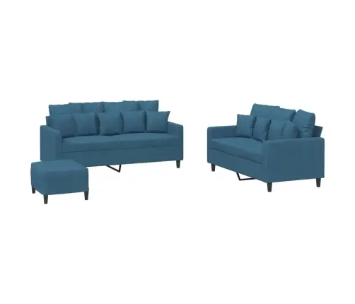 Trīsdaļīgs Dīvānu Komplekts Ar Spilveniem, Zils Samts Vidaxl