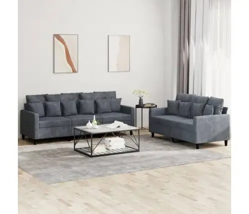 Divdaļīgs Dīvānu Komplekts Ar Spilveniem, Tumši Pelēks Samts Vidaxl