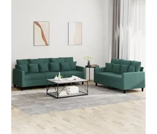 Divdaļīgs Dīvānu Komplekts Ar Spilveniem, Tumši Zaļš Samts Vidaxl